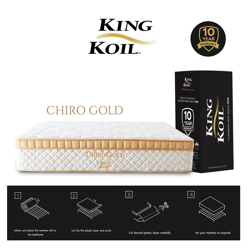 ที่นอนพ็อกเก็ตสปริง 6 ฟุต สุญญากาศ KINGKOIL รุ่น CHIROGOLD พร้อมชุดเครื่องนอน 11 ชิ้น