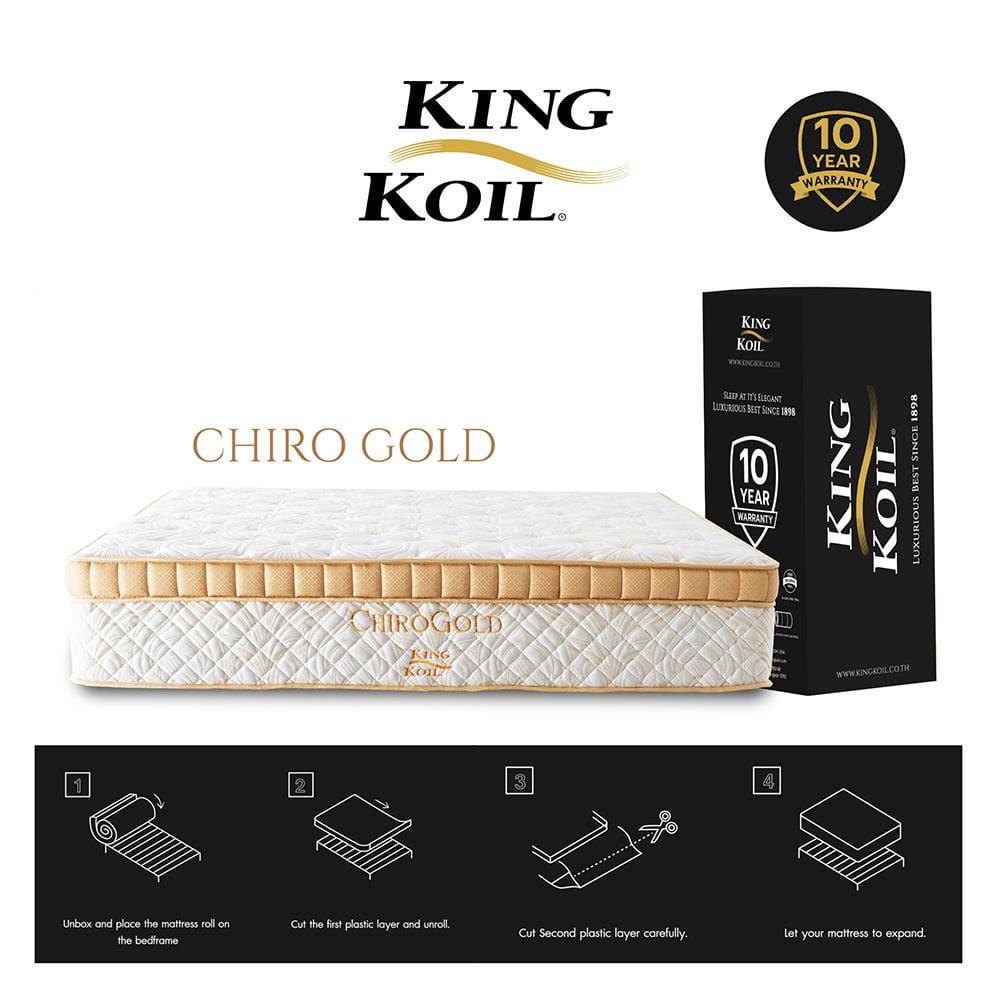 ที่นอนพ็อกเก็ตสปริง 5 ฟุต สุญญากาศ KINGKOIL รุ่น CHIROGOLD พร้อมชุดเครื่องนอน 11 ชิ้น