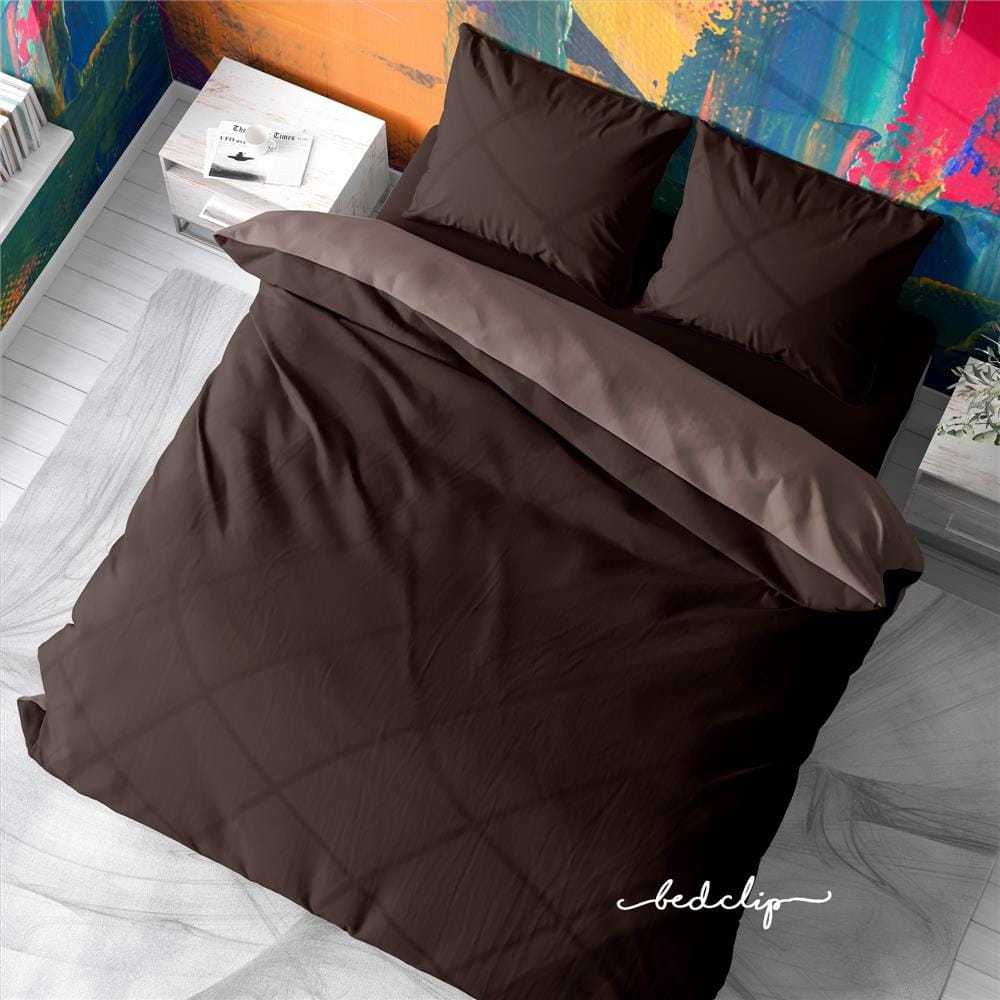 ชุดผ้าปูที่นอน 6 ฟุต 3 ชิ้น BED CLIP MICROTEX สีน้ำตาลเข้ม