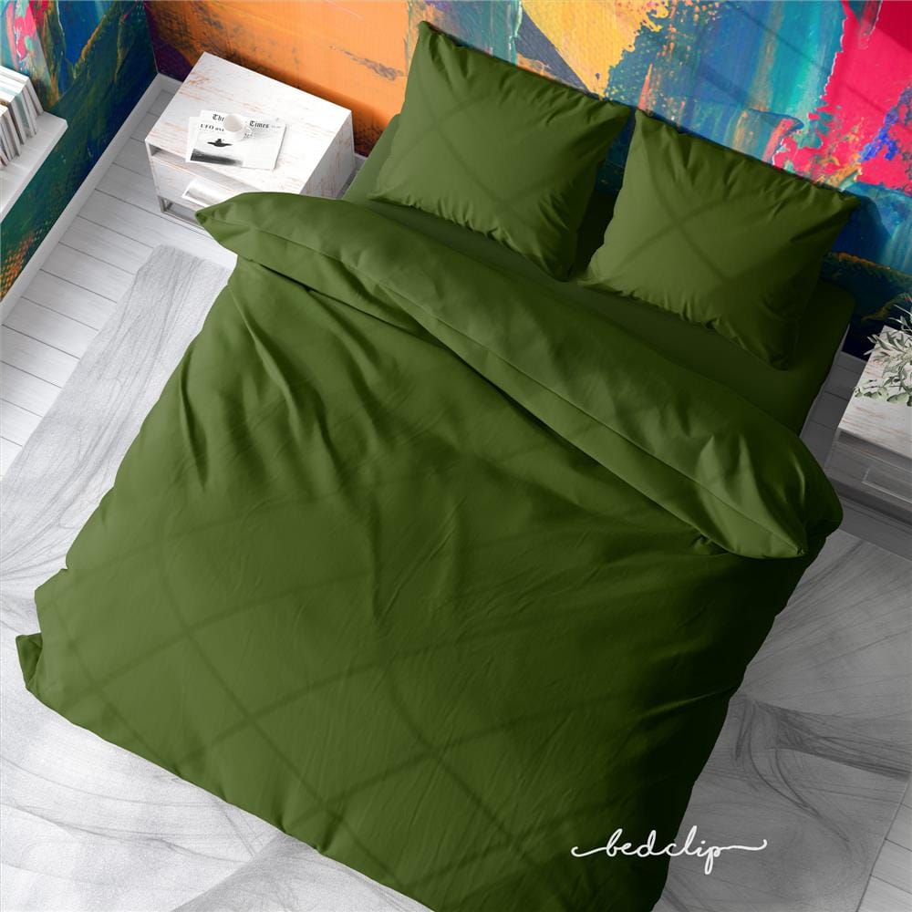 ชุดผ้าปูที่นอน 5 ฟุต 3 ชิ้น BED CLIP MICROTEX สีเขียวเข้ม