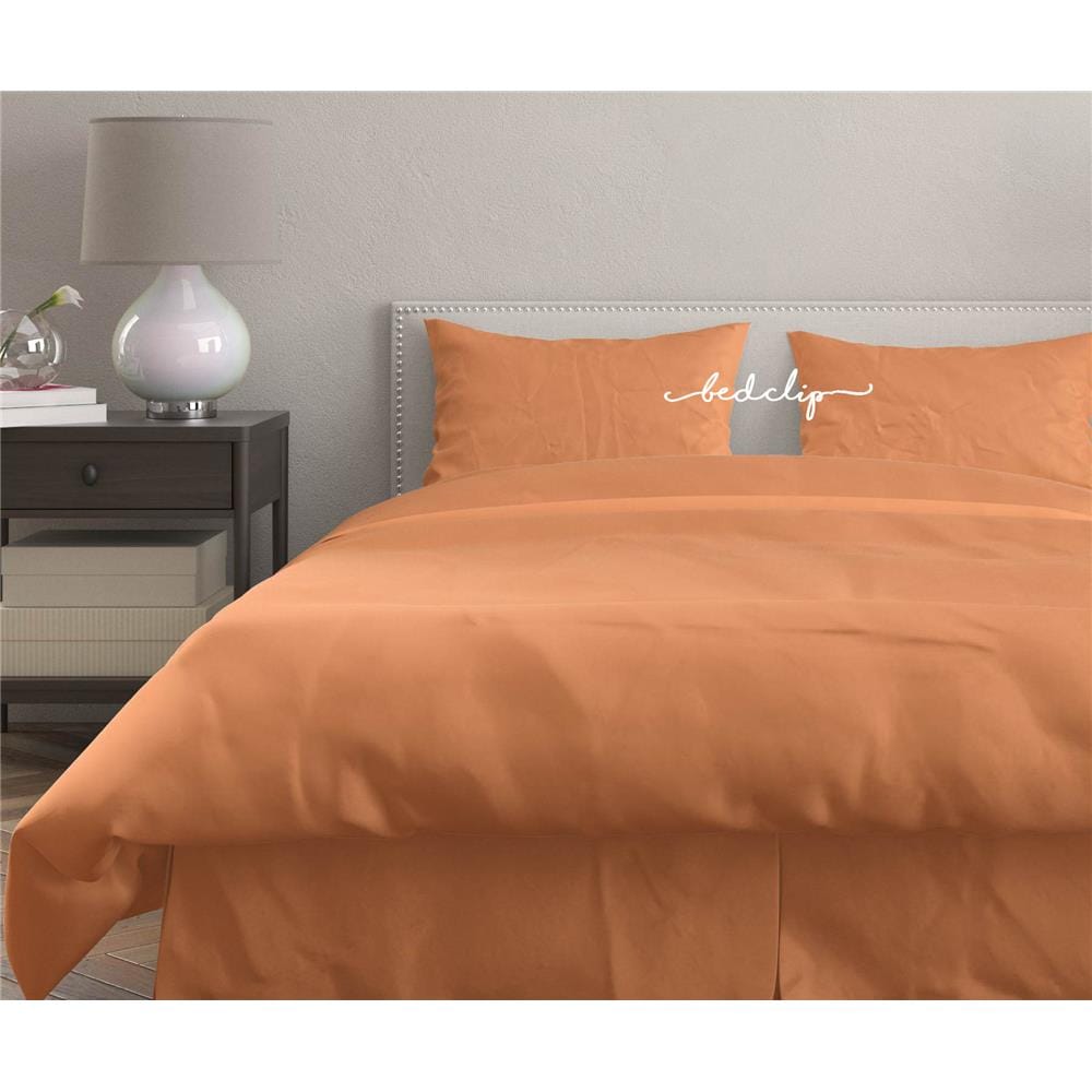 ชุดผ้าปูที่นอน 6 ฟุต 3 ชิ้น BED CLIP MICROTEX สีส้มพาสเทล