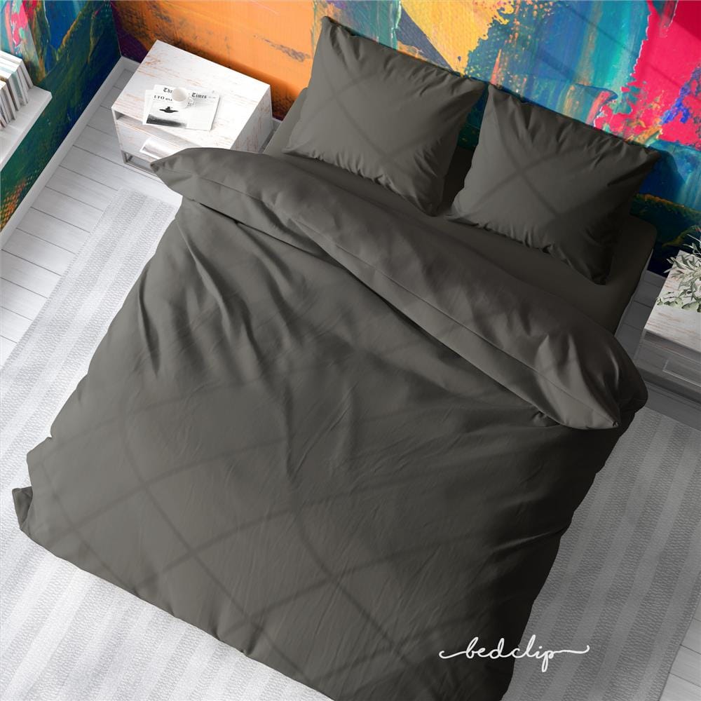 ชุดผ้าปูที่นอน 6 ฟุต 3 ชิ้น BED CLIP MICROTEX สีเทาอ่อน