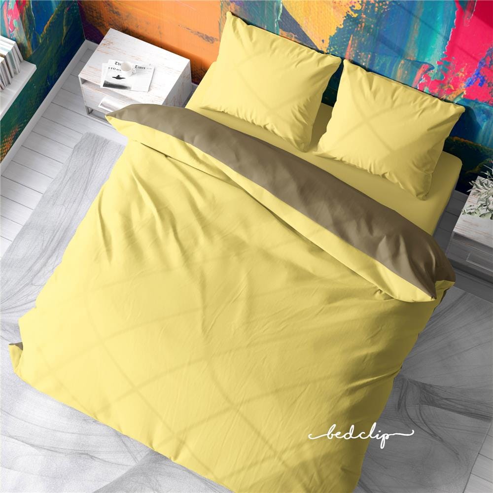 ชุดผ้าปูที่นอน 5 ฟุต 3 ชิ้น BED CLIP MICROTEX สีเหลืองนวล