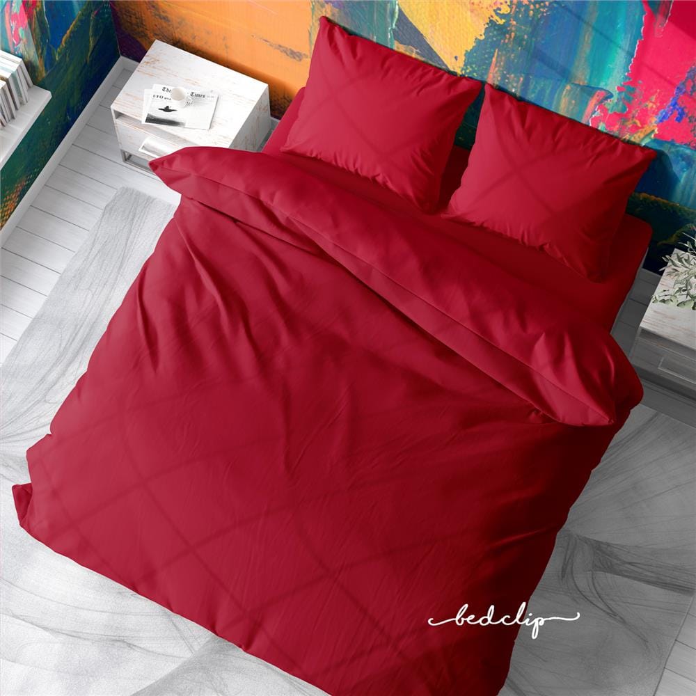 ชุดผ้าปูที่นอน 3.5 ฟุต 2 ชิ้น BED CLIP MICROTEX สีแดงอมชมพู