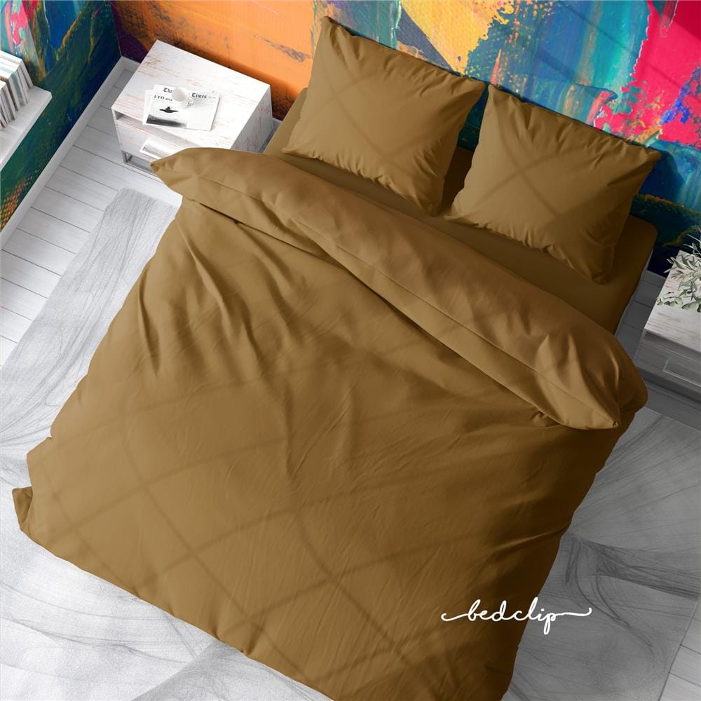 ชุดผ้าปูที่นอน 6 ฟุต 3 ชิ้น BED CLIP MICROTEX สีครีมทอง