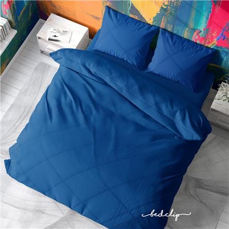 ชุดผ้าปูที่นอน 5 ฟุต 3 ชิ้น BED CLIP MICROTEX สีฟ้าเข้ม