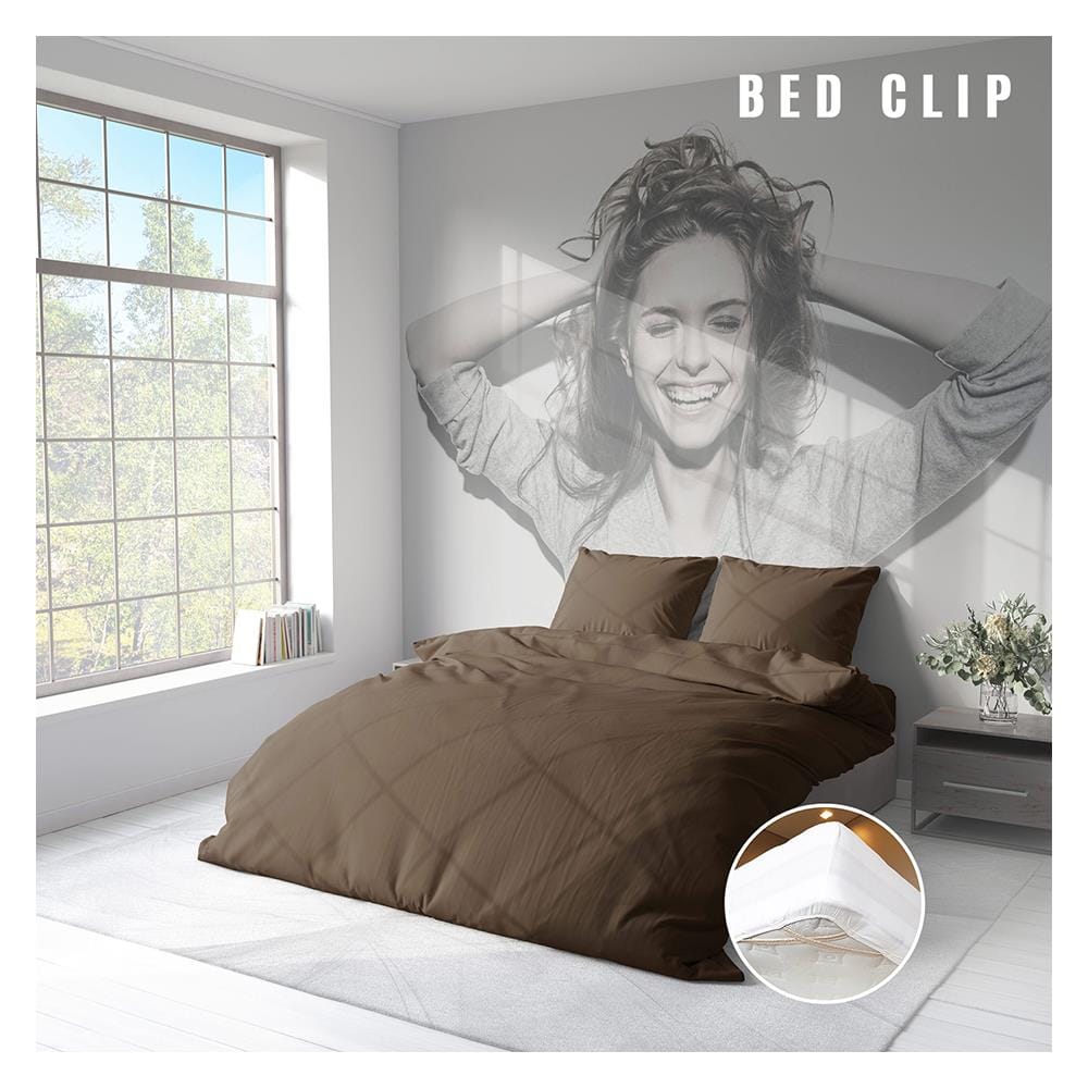 ชุดผ้าปูที่นอน 6 ฟุต 3 ชิ้น BED CLIP MICROTEX สีน้ำตาล