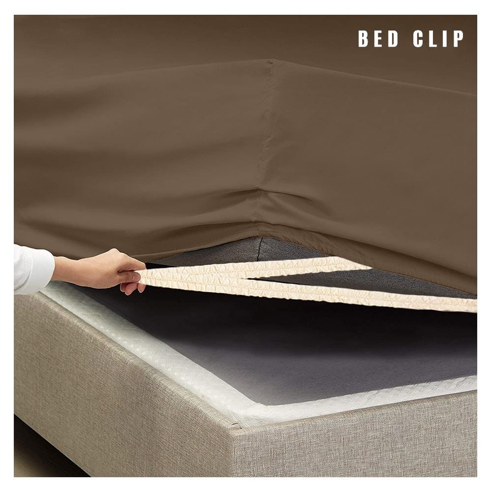 ชุดผ้าปูที่นอน 6 ฟุต 3 ชิ้น BED CLIP MICROTEX สีน้ำตาล