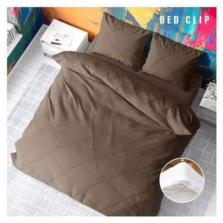 ชุดผ้าปูที่นอน 6 ฟุต 3 ชิ้น BED CLIP MICROTEX สีน้ำตาล