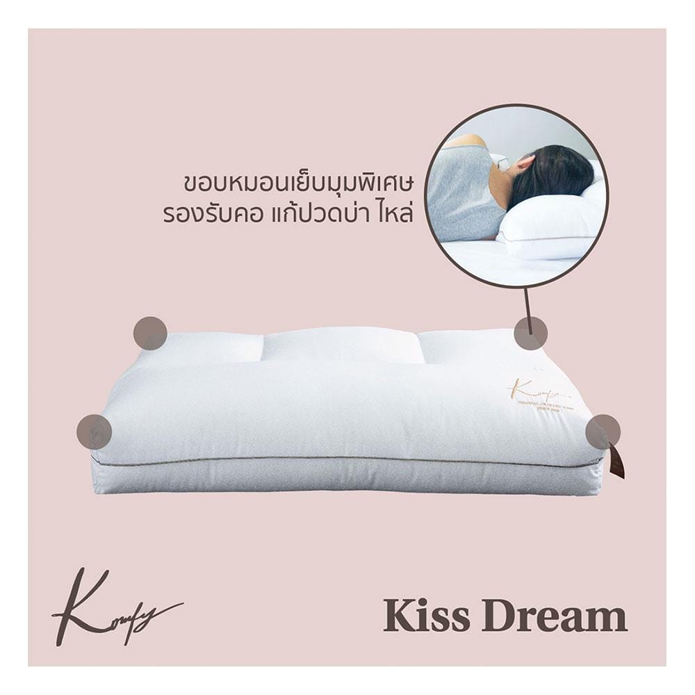 หมอนสุขภาพ ใยสังเคราะห์ KOMFY KISS DREAM ไซส์ M 16x27 นิ้ว สีขาว