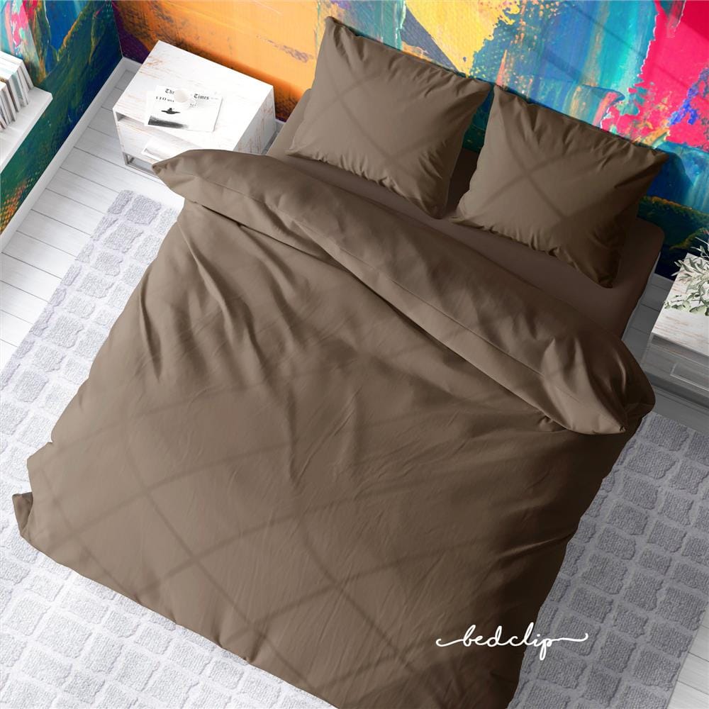 ชุดผ้าปูที่นอน 5 ฟุต 3 ชิ้น BED CLIP MICROTEX สีน้ำตาล