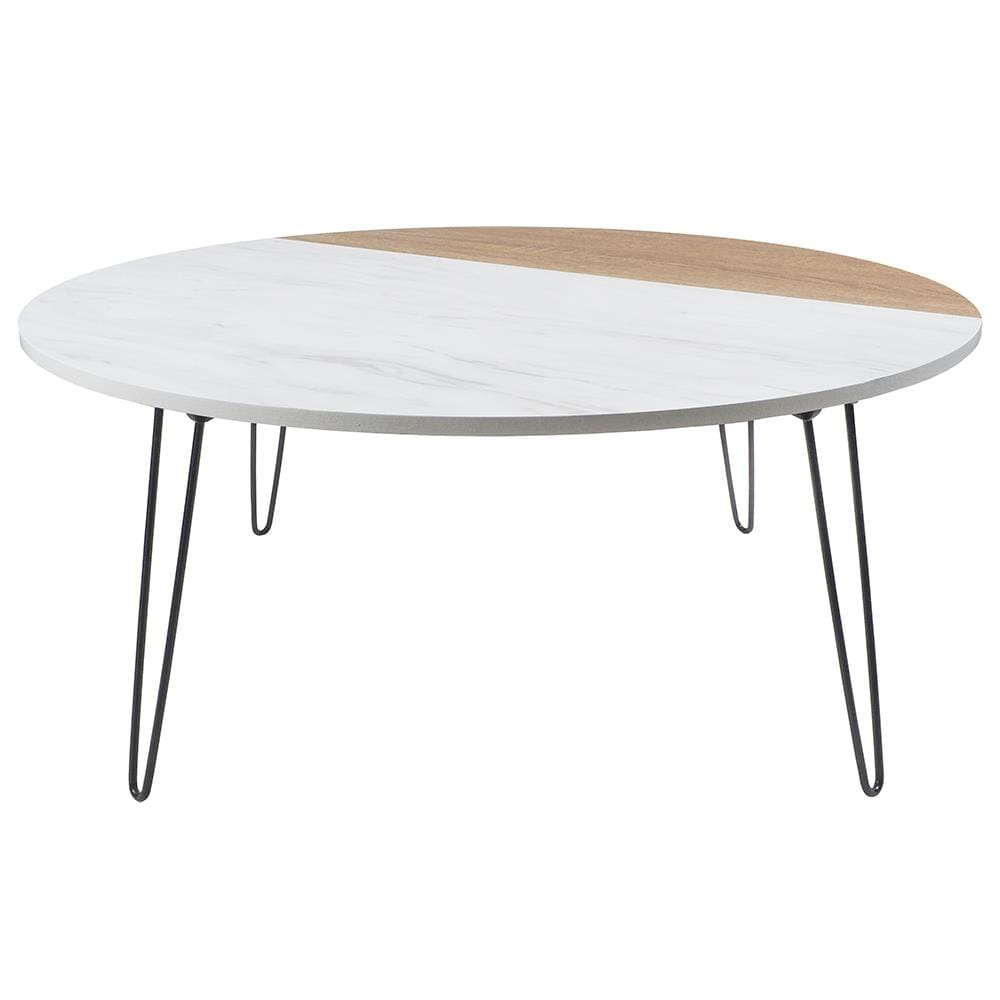 โต๊ะญี่ปุ่นกลม FASTTECT MARBLE 80 ซม. ลายหินขาว/ไม้