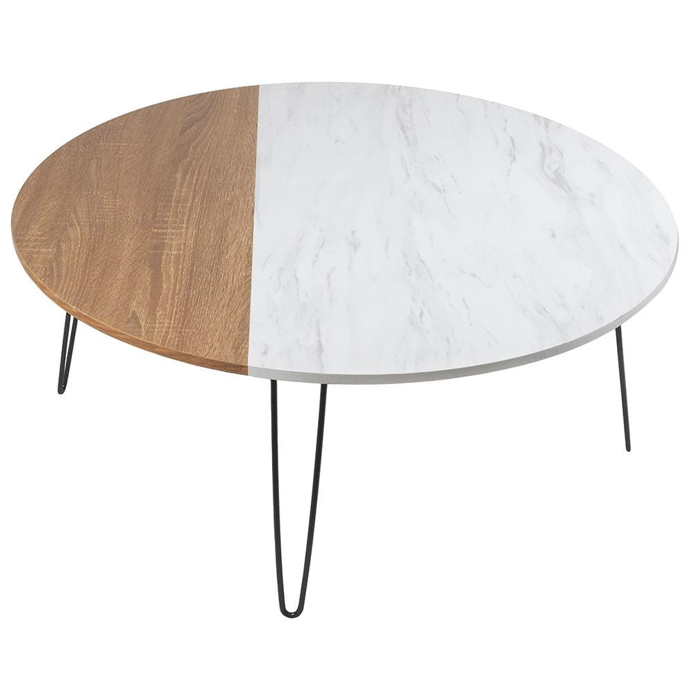 โต๊ะญี่ปุ่นกลม FASTTECT MARBLE 80 ซม. ลายหินขาว/ไม้