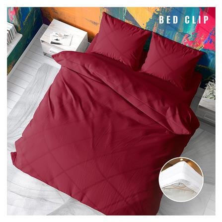 ชุดผ้าปูที่นอน 6 ฟุต 3 ชิ้น BED CLIP MICROTEX สีแดงอมชมพู_0