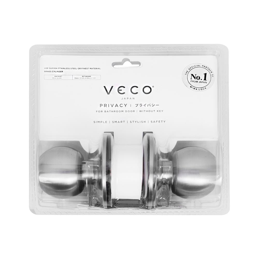 ลูกบิดประตูห้องน้ำ หัวกลม VECO 2871-ML-BK สีสเตนเลส