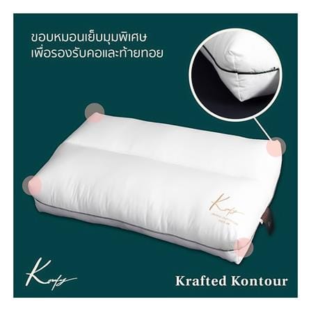 หมอนสุขภาพ ใยสังเคราะห์ KOMFY KRAFTED KONTOUR ไซส์ M 16x27 นิ้ว สีขาว_4