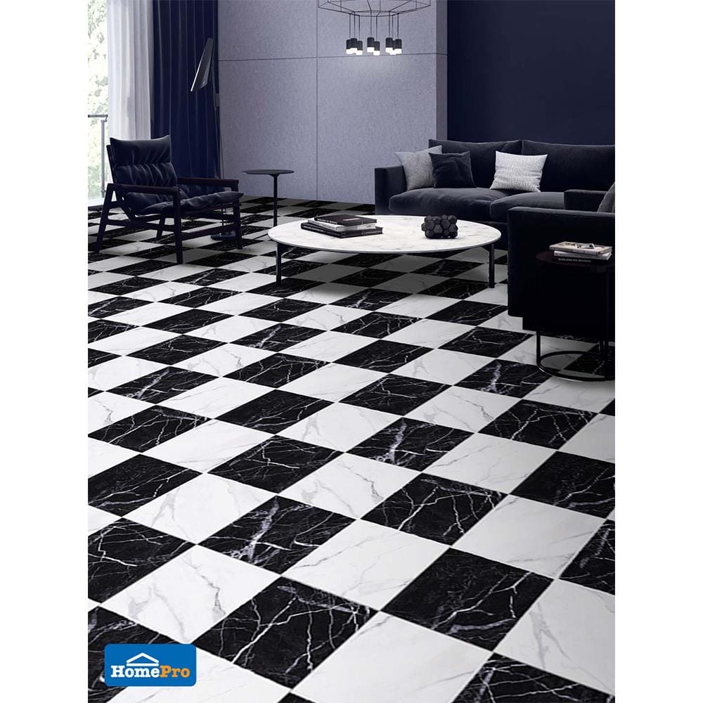 กระเบื้องพื้นพอร์ซเลน  16x16 นิ้ว COTTO มาริโอ้มาร์เบิ้ล ขาว-ดำ ExC PM
