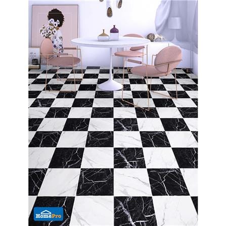 กระเบื้องพื้นพอร์ซเลน  16x16 นิ้ว COTTO มาริโอ้มาร์เบิ้ล ขาว-ดำ ExC PM_5