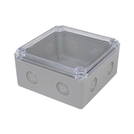 กล่องพลาสติกกันน้ำ ฝาใส ELEKTRA 6x6 นิ้ว สีเทา