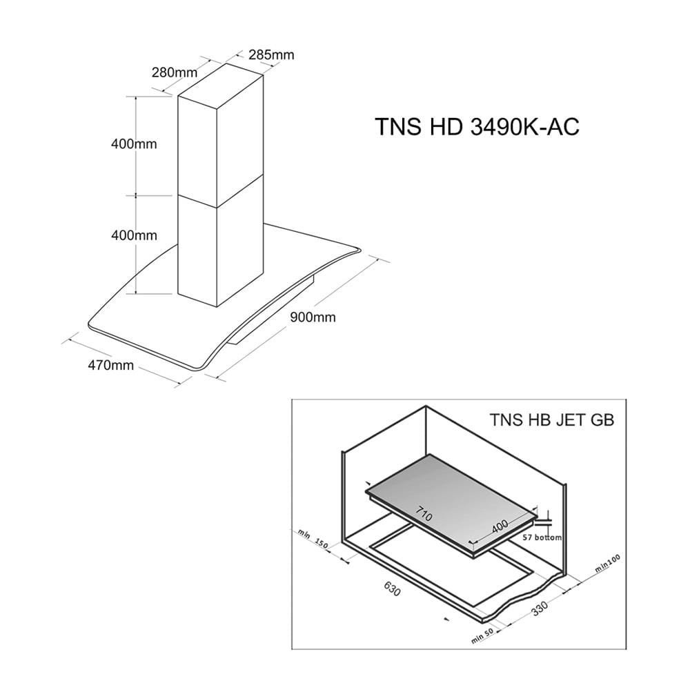 เตาฝัง+เครื่องดูดควัน TECNOSTAR JETGB+HD3490 71 ซม.