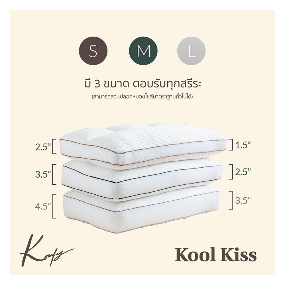 หมอนสุขภาพ ใยสังเคราะห์ KOMFY KOOL KISS ไซส์ L 16x27 นิ้ว สีขาว