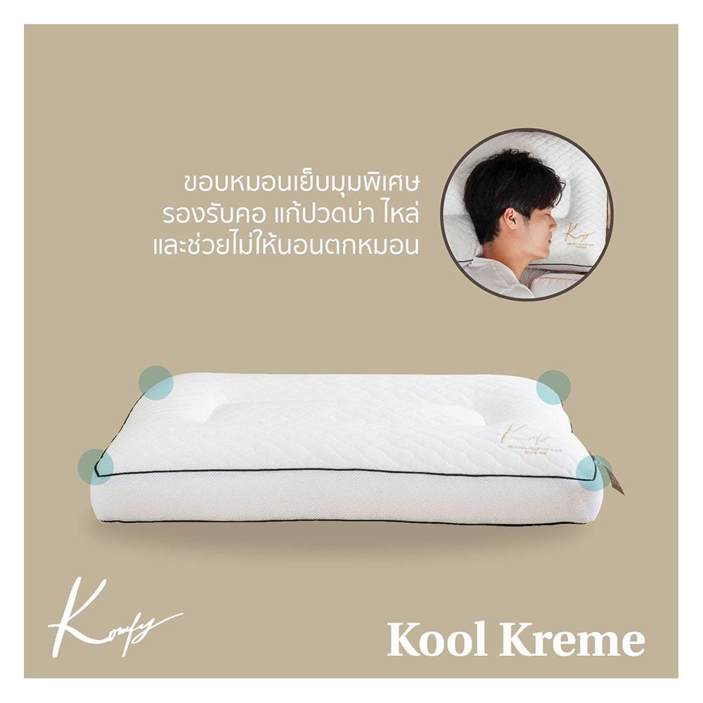 หมอนสุขภาพ ใยสังเคราะห์ KOMFY KOOL KREME ไซส์ M 16x27 นิ้ว สีขาว