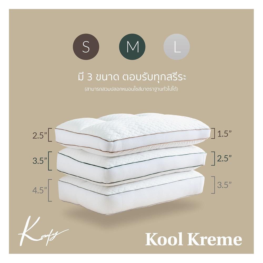 หมอนสุขภาพ ใยสังเคราะห์ KOMFY KOOL KREME ไซส์ M 16x27 นิ้ว สีขาว