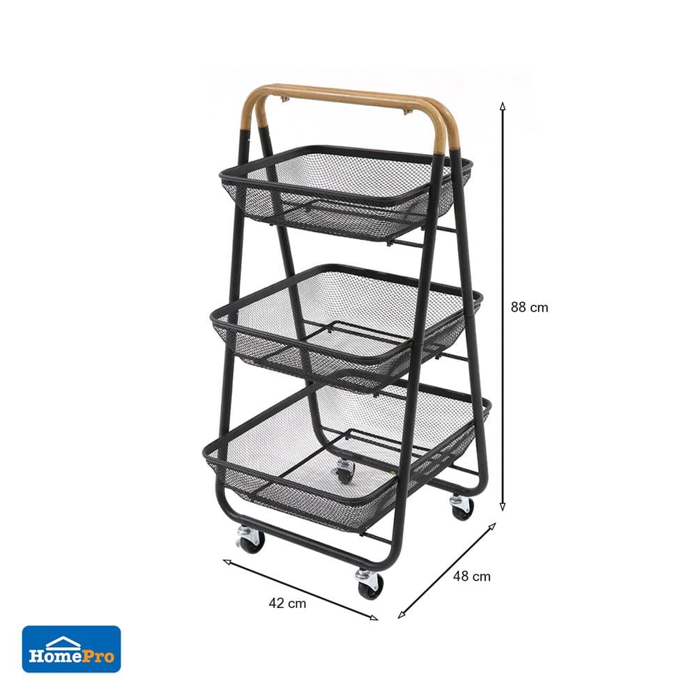 ชั้นวางของ 3 ชั้น มีล้อ STACKO MOKU 42x48x88 ซม. สีดำ