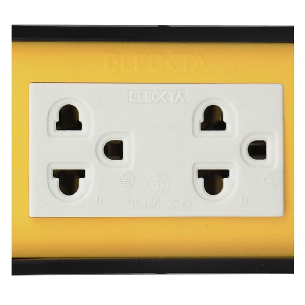 บล็อกยาง 2x4 พร้อมปลั๊กกราวด์คู่ 2 ช่อง ELECKTA V-093 สีเหลือง