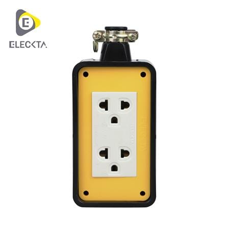 บล็อกยาง 2x4 พร้อมปลั๊กกราวด์คู่ 2 ช่อง ELECKTA V-093 สีเหลือง_0