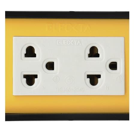 บล็อกยาง 2x4 พร้อมปลั๊กกราวด์คู่ 2 ช่อง ELECKTA V-093 สีเหลือง_2