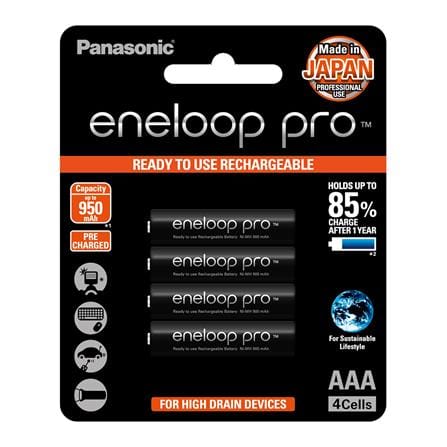 RECHARGEABLE BATTERY PANASONIC ENELOOP 3HCCE AAA PACK 4 BLACK