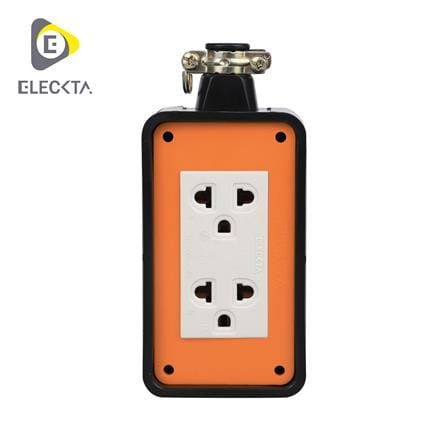 บล็อกยาง 2x4 พร้อมปลั๊กกราวด์คู่ 2 ช่อง ELECKTA V-093 สีส้ม