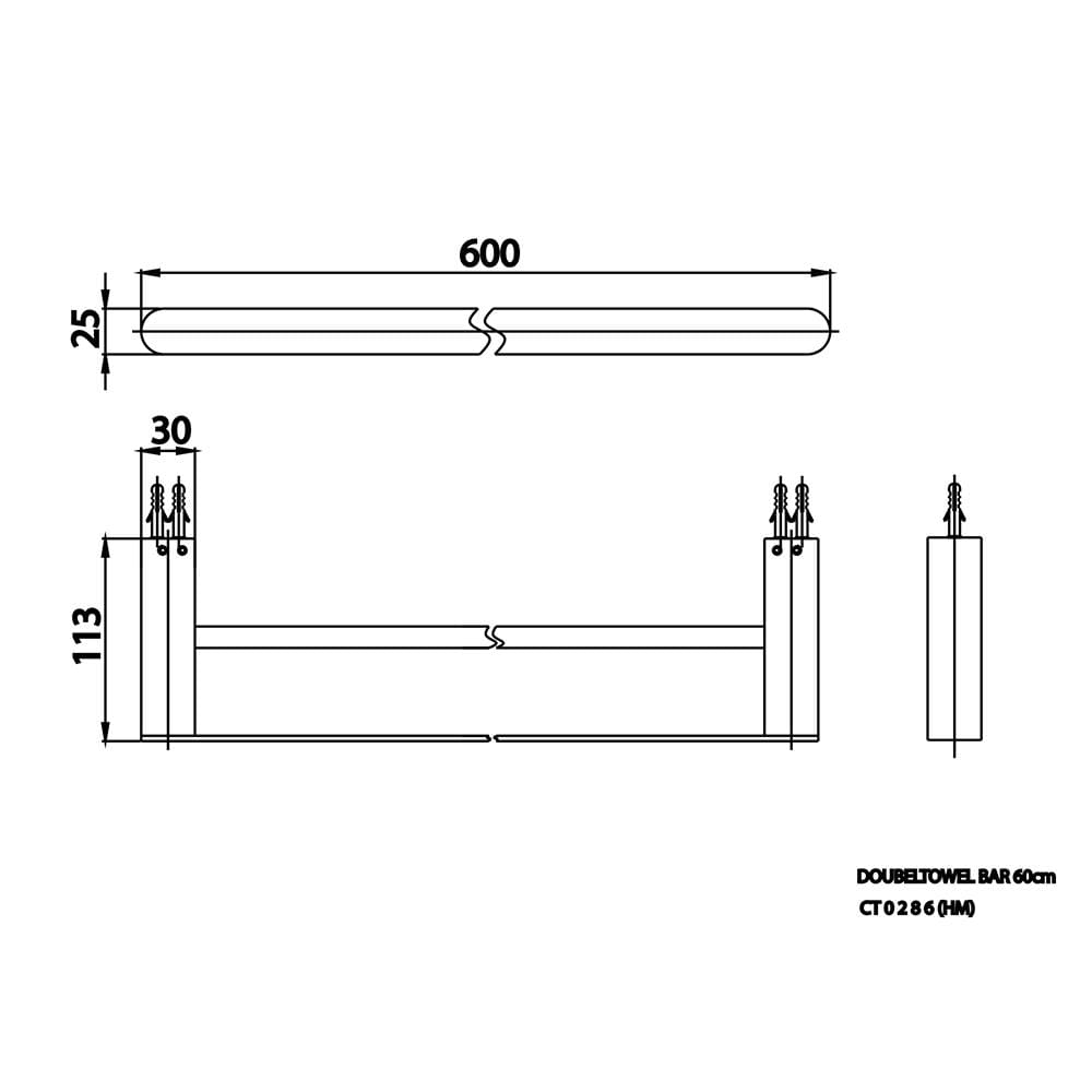 ราวแขวนผ้าคู่ COTTO CT0286(HM) 60 ซม. สีโครม