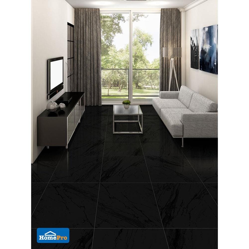 กระเบื้องพื้นพอร์ซเลน 60x60 ซม. CERGRES ซาโมเน่ แบล็ค A 1.44M2