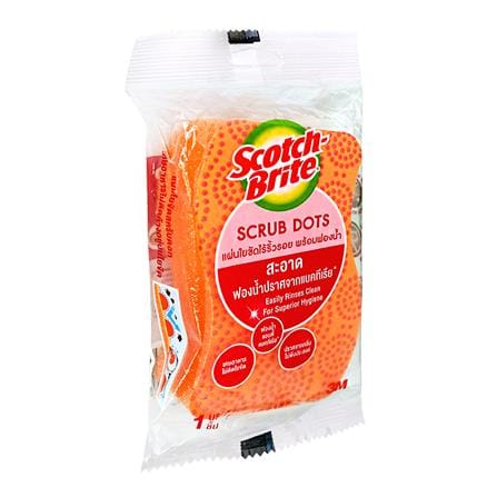 ฟองน้ำพร้อมใยขัด SCOTCH-BRITE SCRUB DOTS 11.4x6.9 ซม. สีส้ม_1