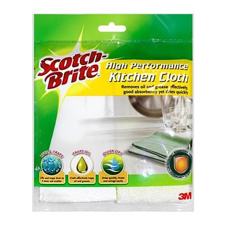 ผ้าไมโครไฟเบอร์ทำความสะอาดคราบมัน SCOTCH-BRITE 30x32cm สีขาว_0