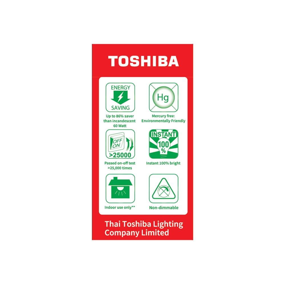 หลอด LED TOSHIBA A60 8 วัตต์ COOL WHITE E27 แพ็ก 2 ชิ้น