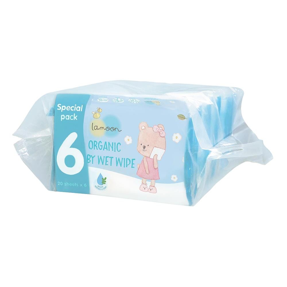 ผ้าเช็ดทำความสะอาดผิว LAMOON ORGANIC 20 แผ่น แพ็ค 6