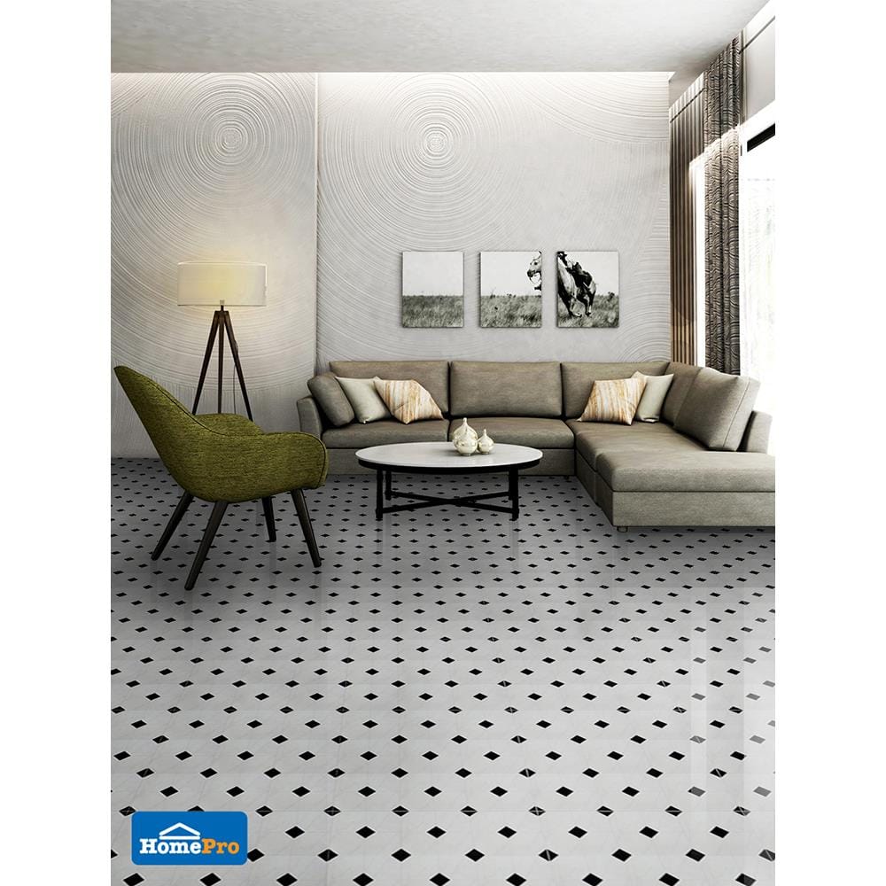 กระเบื้องพื้น 40x40 ซม. ทีน่า นิว II แบล็ค ไวท์