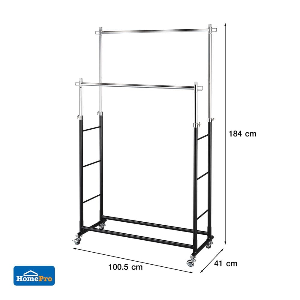 ราวแขวนผ้าบาร์คู่ปรับระดับ100.5x41x184cm สีดำ PLIM