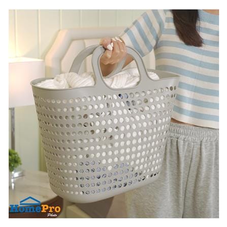 ตะกร้าผ้าเหลี่ยมหูหิ้ว PLIM BUBBLE SIZE M สีเทา_4
