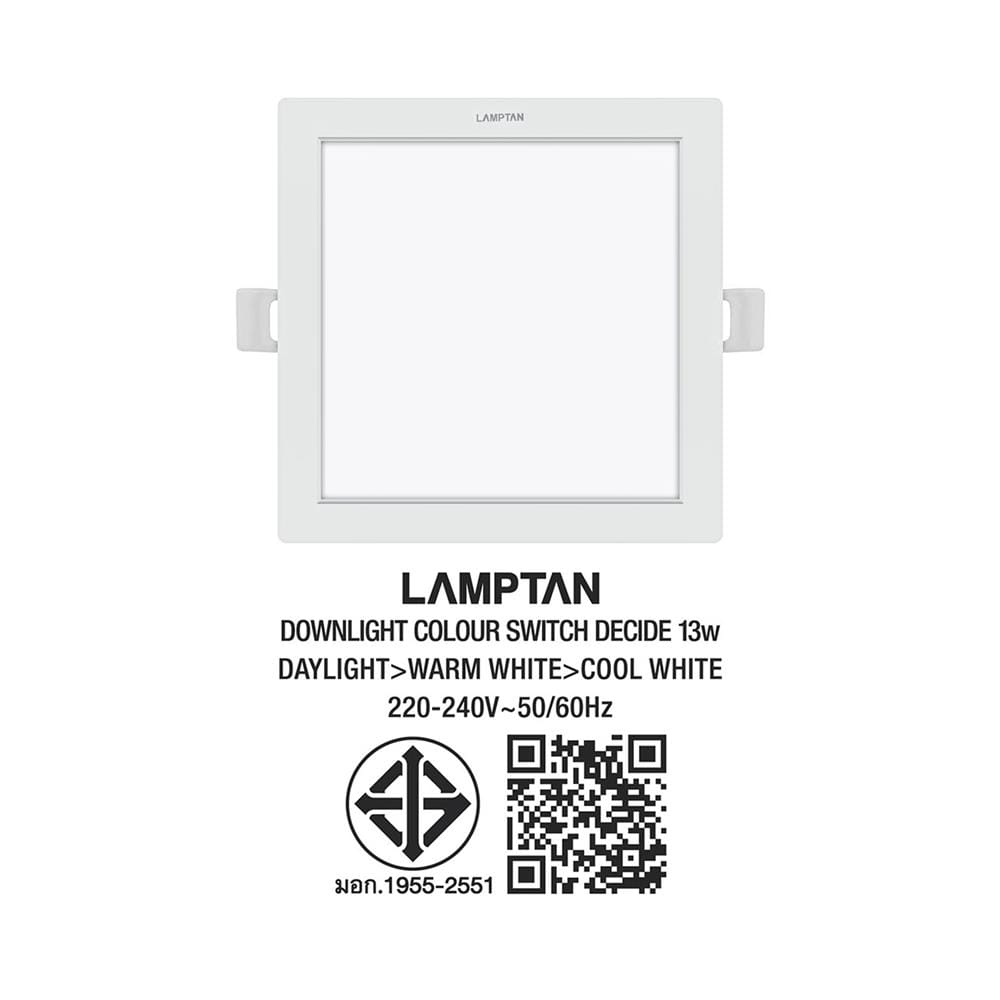 ดาวน์ไลท์ LED LAMPTAN COLOUR SWITCH DECIDE 5 นิ้ว 13 วัตต์ DAYLIGHT/WARM WHITE/COOL WHITE สีขาว