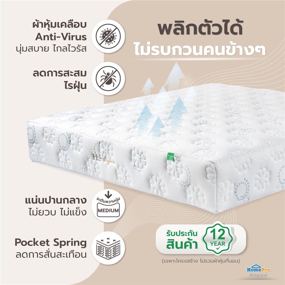 ที่นอนพ็อกเก็ตสปริง 6 ฟุต HOME LIVING STYLE รุ่น ELEGANCE