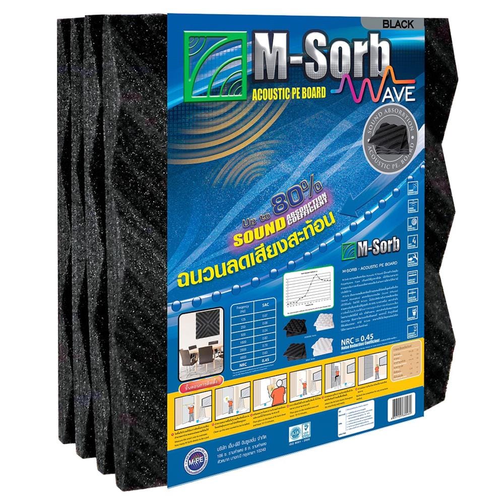 ฉนวน PE ลดเสียงสะท้อน MPE M-SORB WAVE หนา 40 มม. 60x60 ซม. สีดำ (แพ็ก 4 ชิ้น)