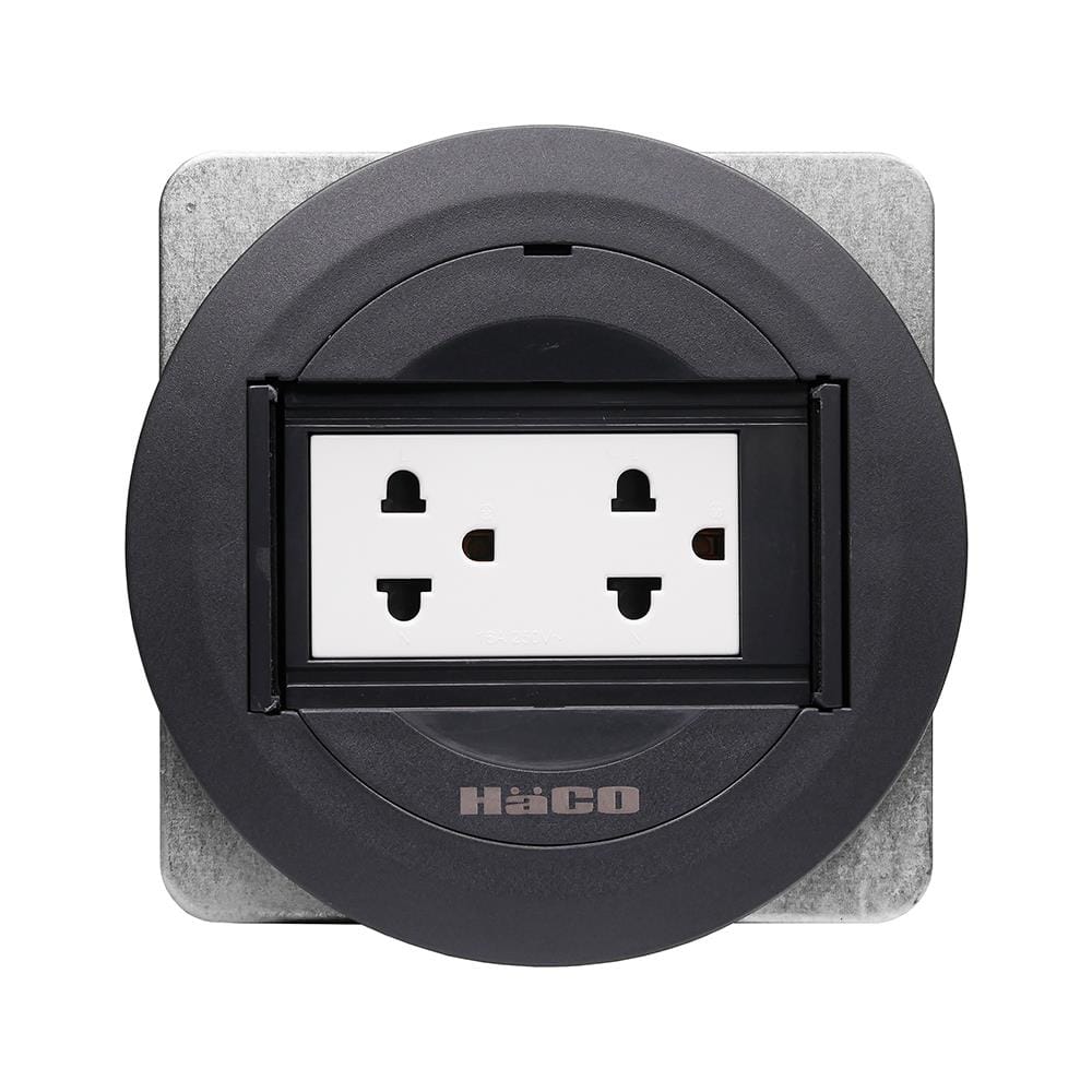 ชุดเต้ารับฝังพื้นอะลูมิเนียมแบบกลม HACO PPU-22S/P-E2 สีดำ