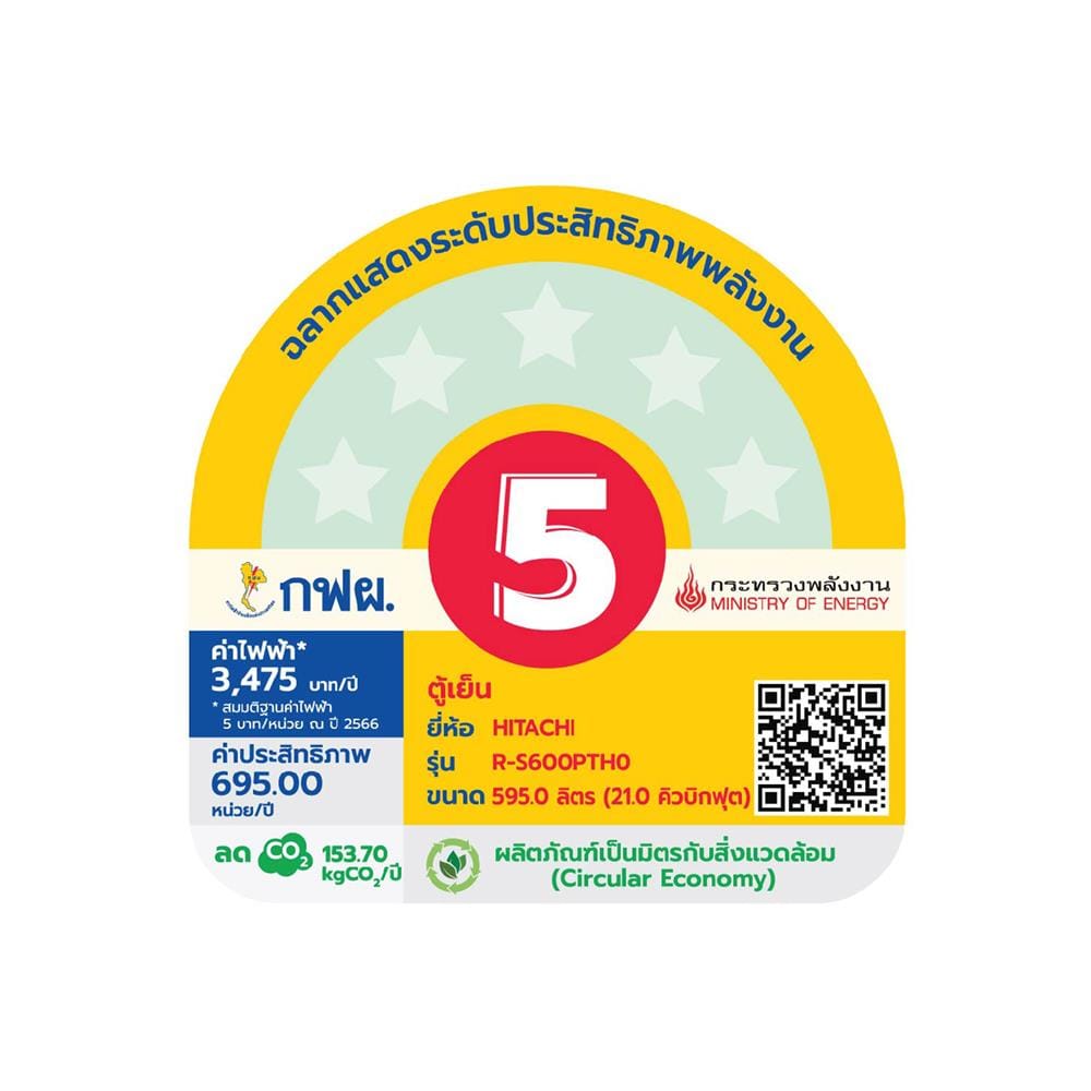 ตู้เย็น SIDE BY SIDE HITACHI RS600PTH0 GS 21 คิว กระจกเงิน อินเวอร์เตอร์