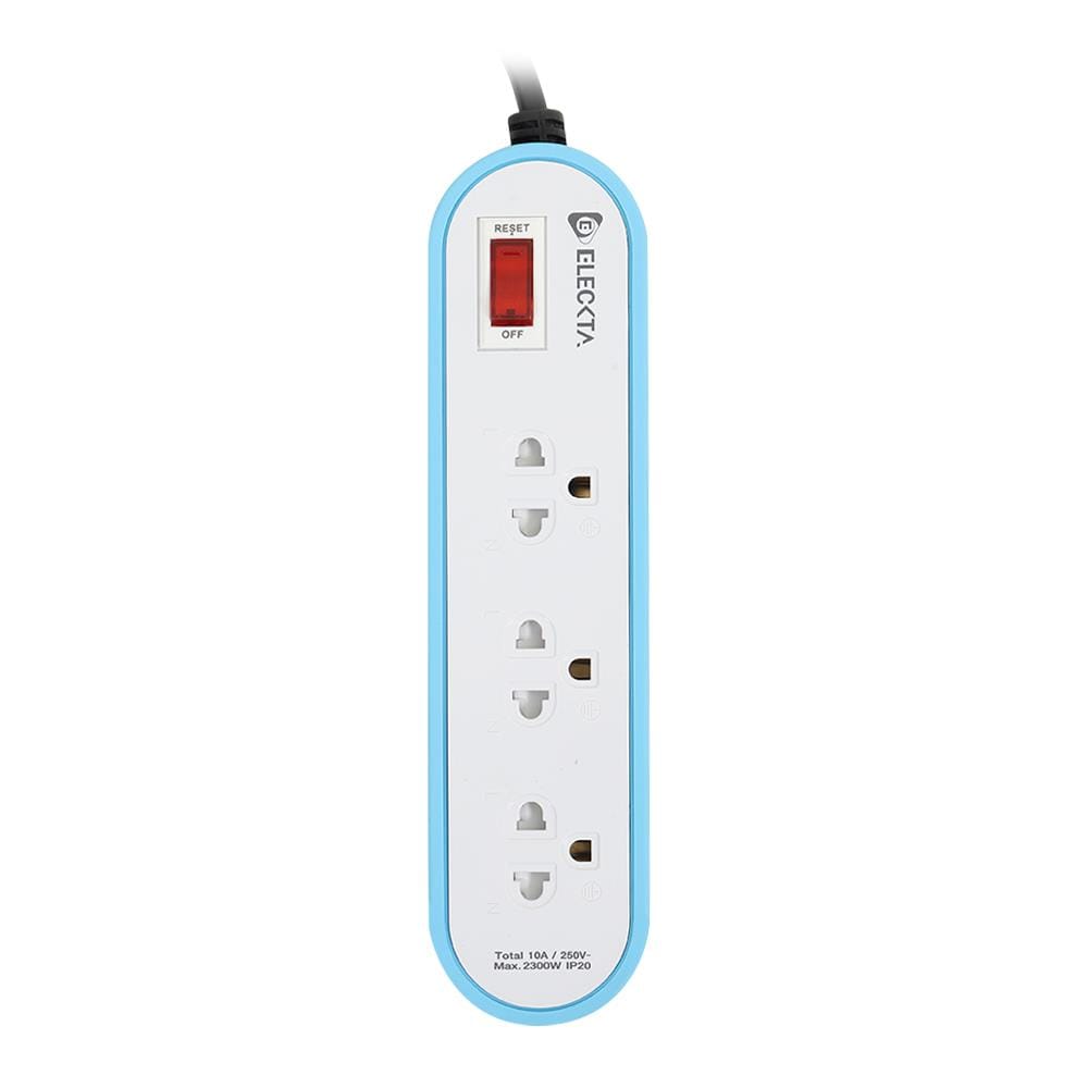 รางปลั๊กไฟ 3 ช่อง 1 สวิตช์ ELECKTA ET3146-2BL 2 เมตร สีฟ้า