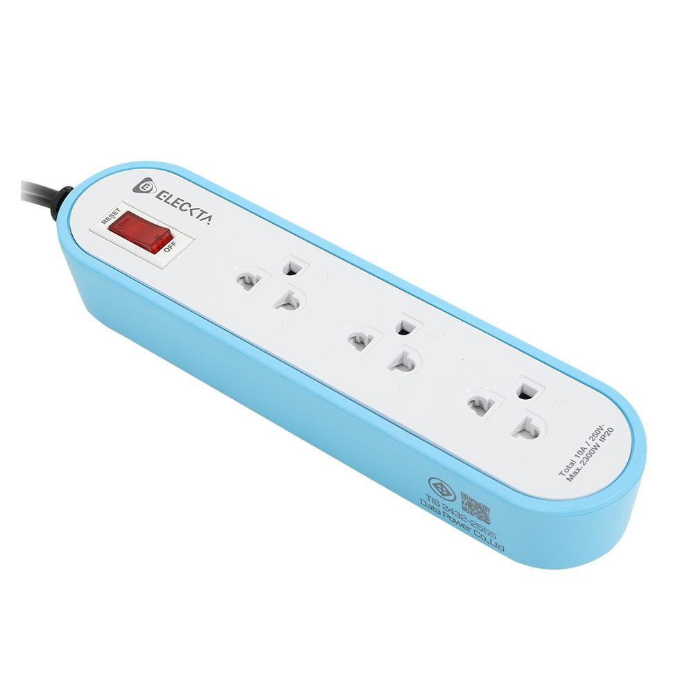 รางปลั๊กไฟ 3 ช่อง 1 สวิตช์ ELECKTA ET3146-2BL 2 เมตร สีฟ้า