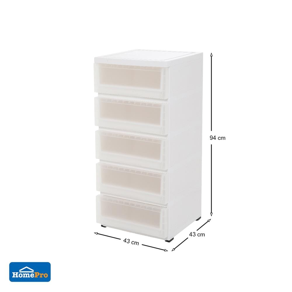 ตู้ลิ้นชัก 5 ชั้น มีล้อ STACKO MONO 43x43x94 ซม. สีขาว